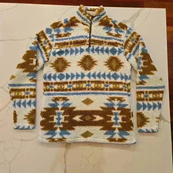 Cabin Fever Ramatex 1/4 Zip Sherpa Pullover White Tan Blue Womens Size Medium - Picture 3 of 11